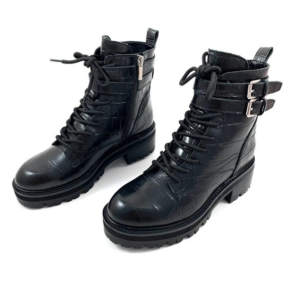 NWOT MARC FISHER black platform crocodile leather combat boots - Picture 10 of 11